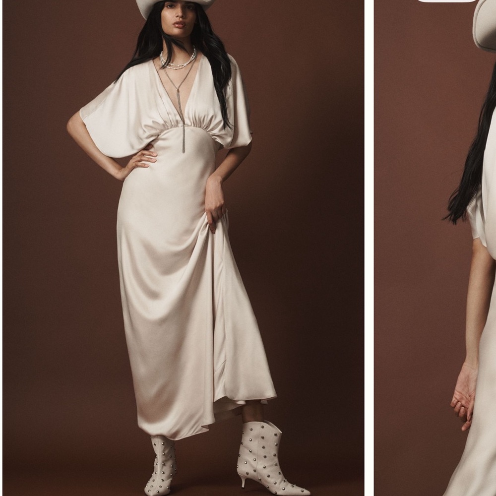 BHLDN Amelia Deep-V Flutter-Sleeve Satin - Picture 3 of 4